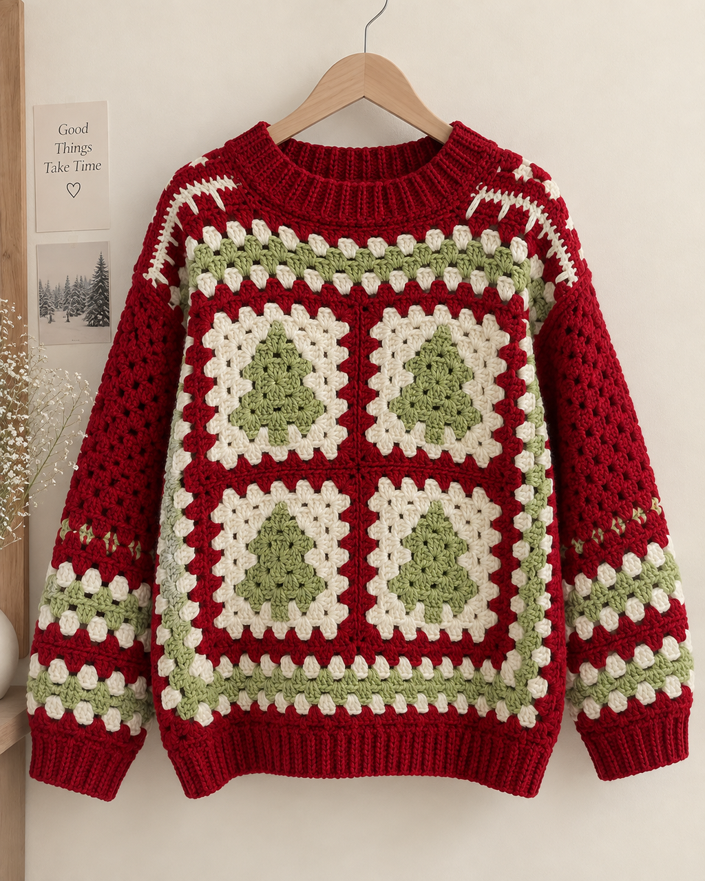 Christmas Tree Granny Square Crochet Sweater