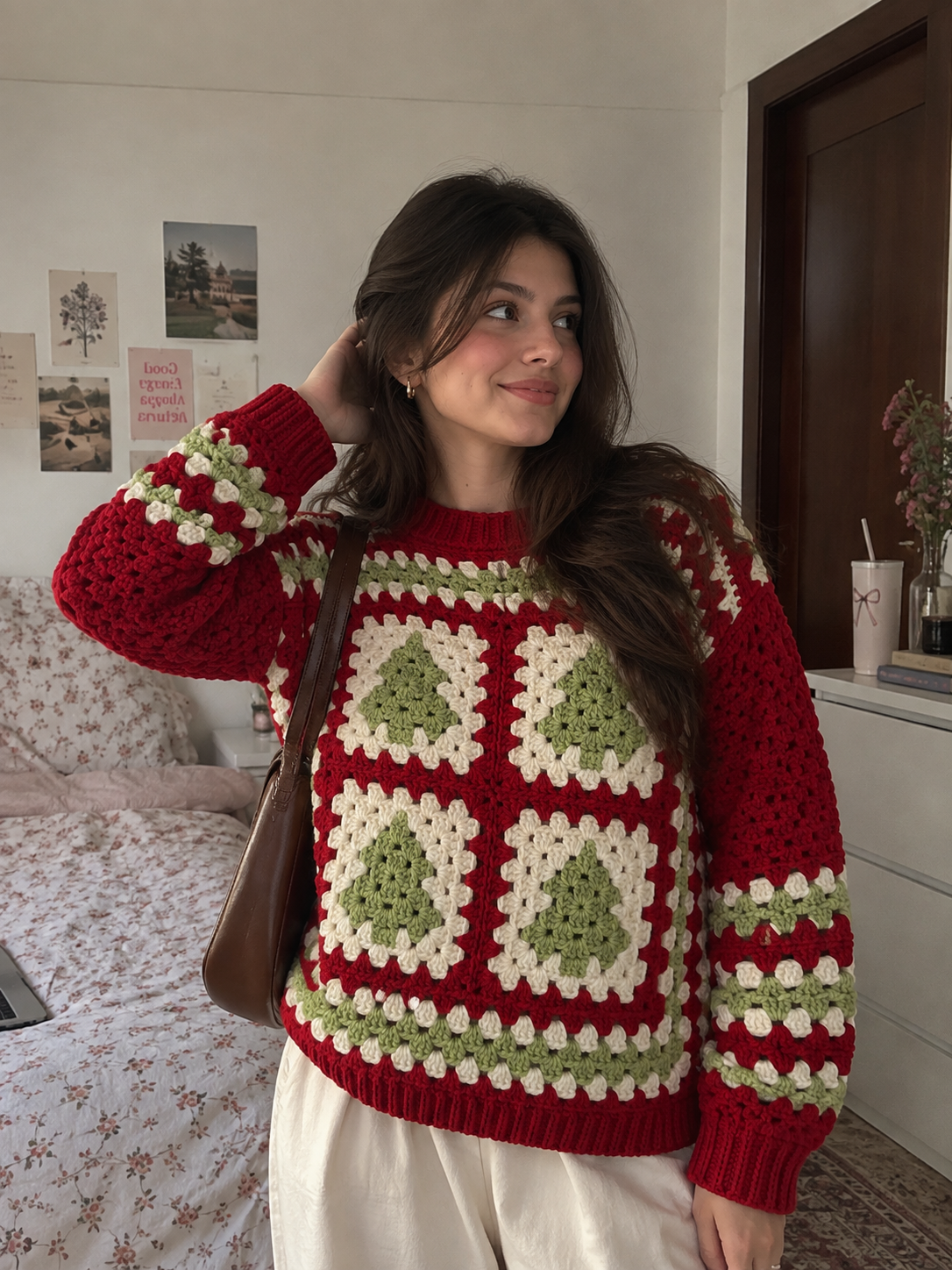 Christmas Tree Granny Square Crochet Sweater