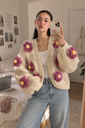Cream Floral Crochet Cardigan