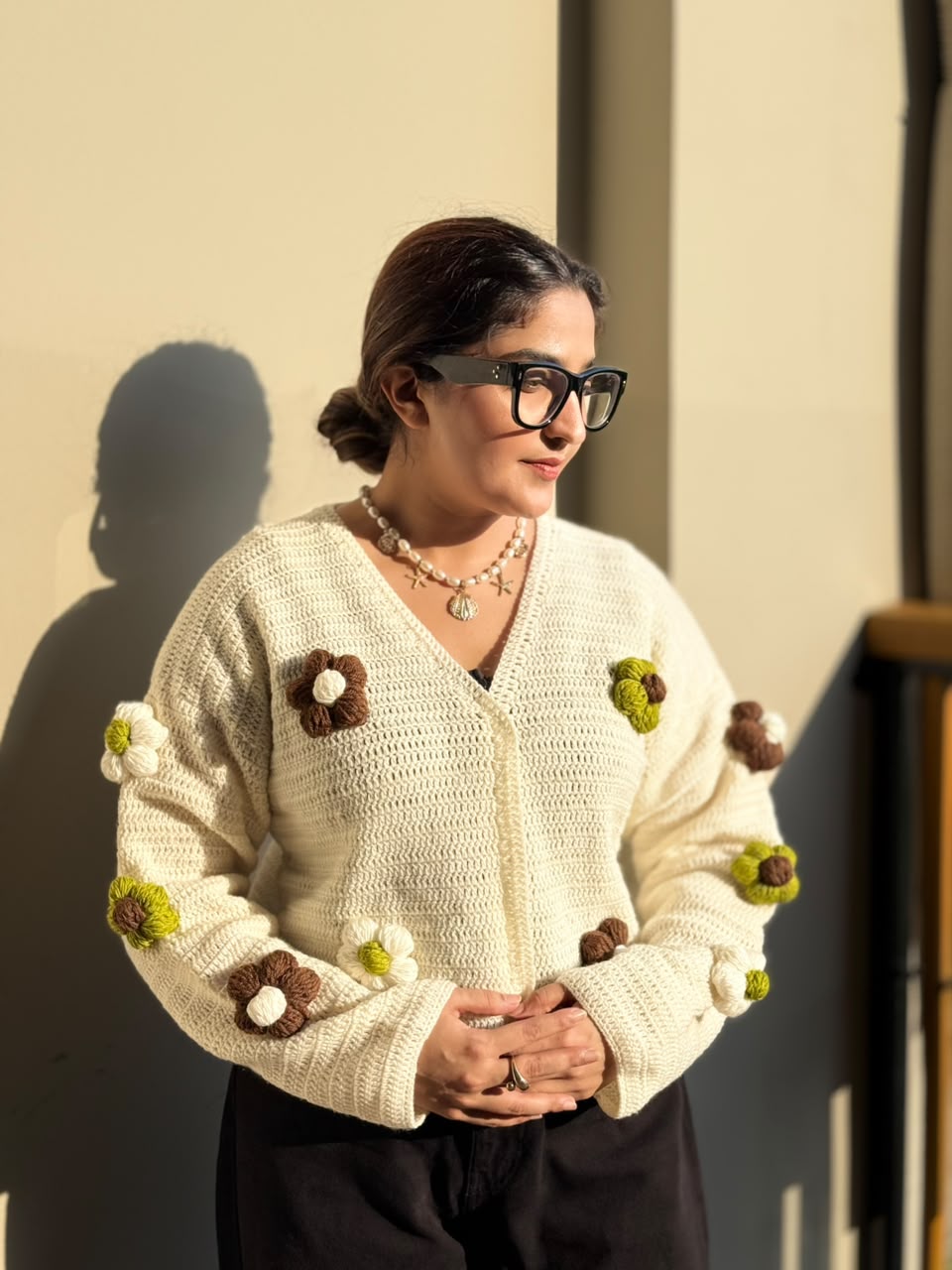 Cream Floral Crochet Cardigan