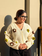 Cream Floral Crochet Cardigan