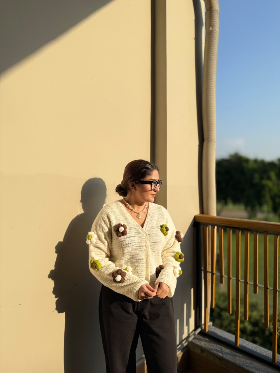 Cream Floral Crochet Cardigan
