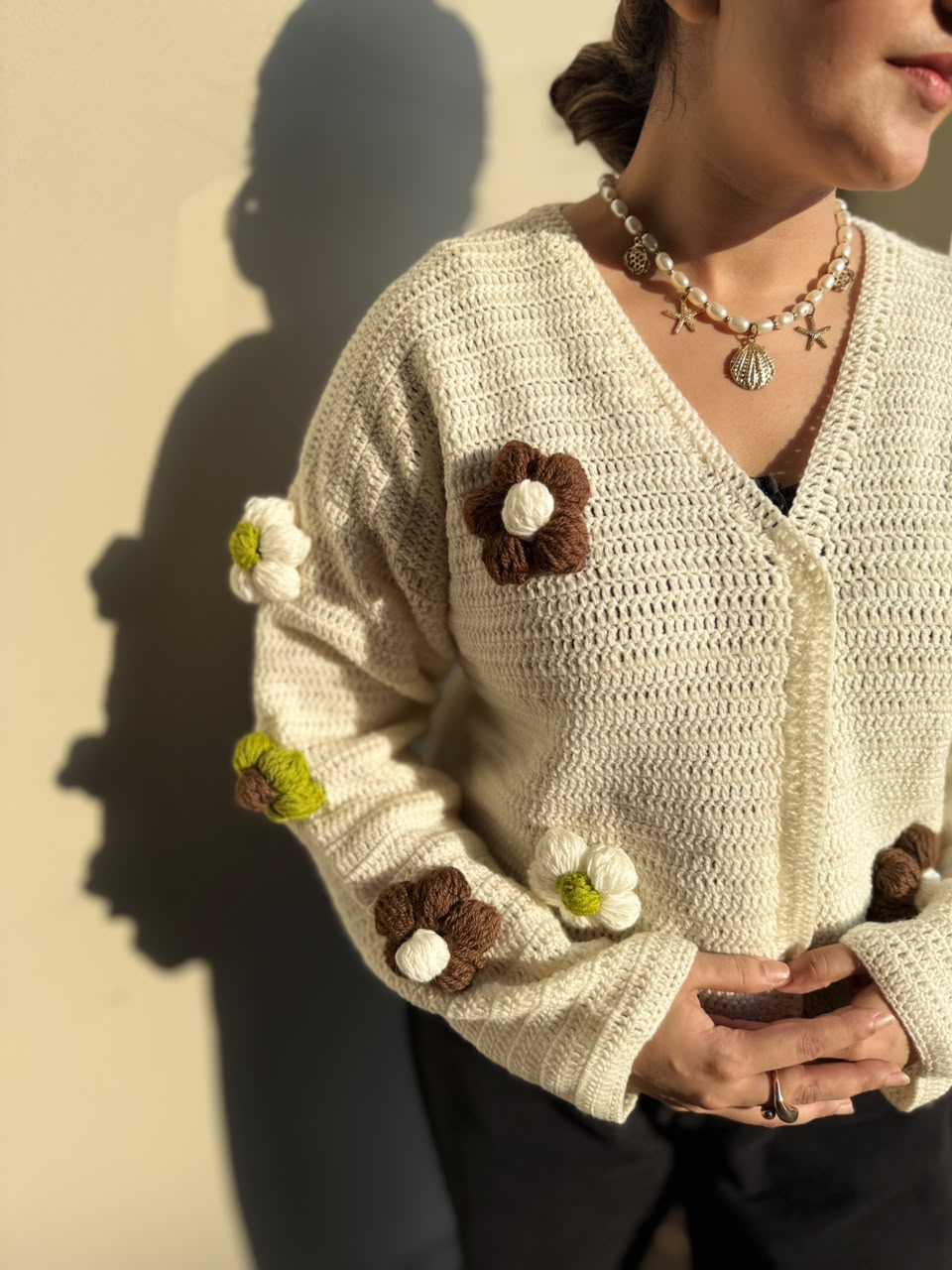Cream Floral Crochet Cardigan