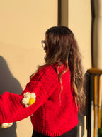 Red Flower Crochet Cardigan
