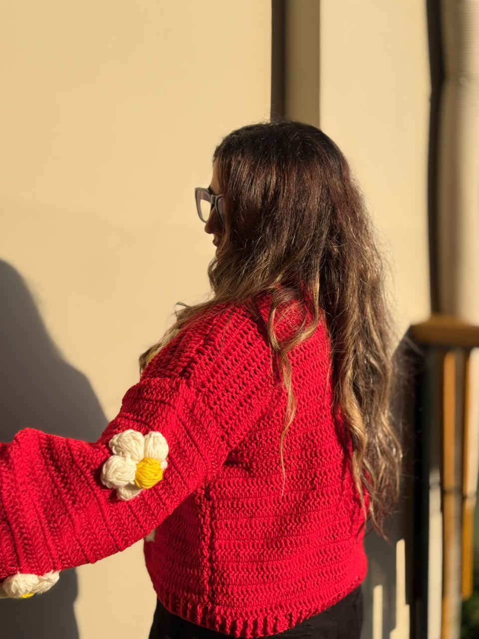 Red Flower Crochet Cardigan
