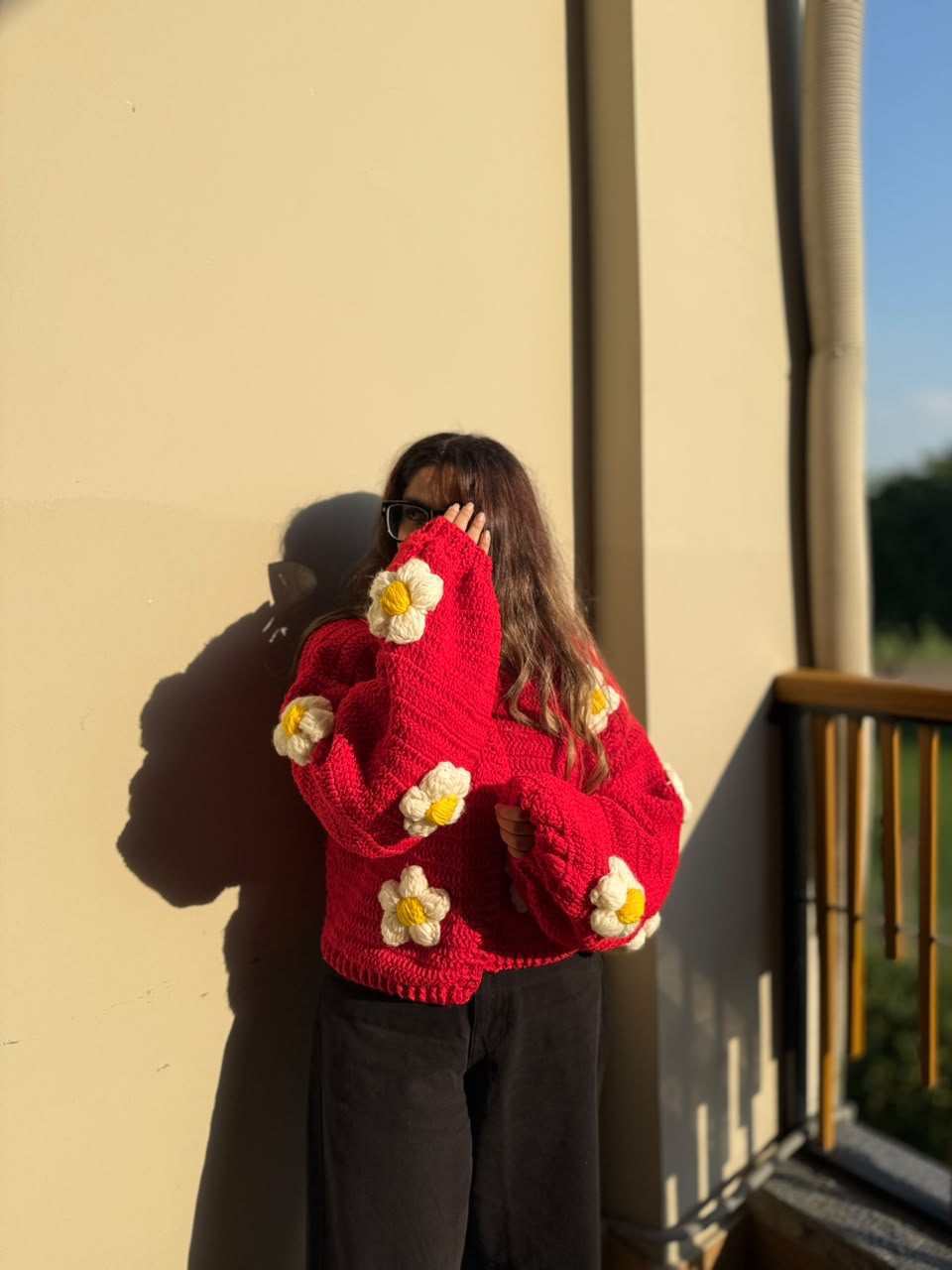 Red Flower Crochet Cardigan