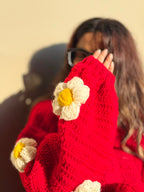 Red Flower Crochet Cardigan
