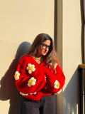 Red Flower Crochet Cardigan