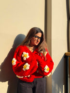 Red Flower Crochet Cardigan