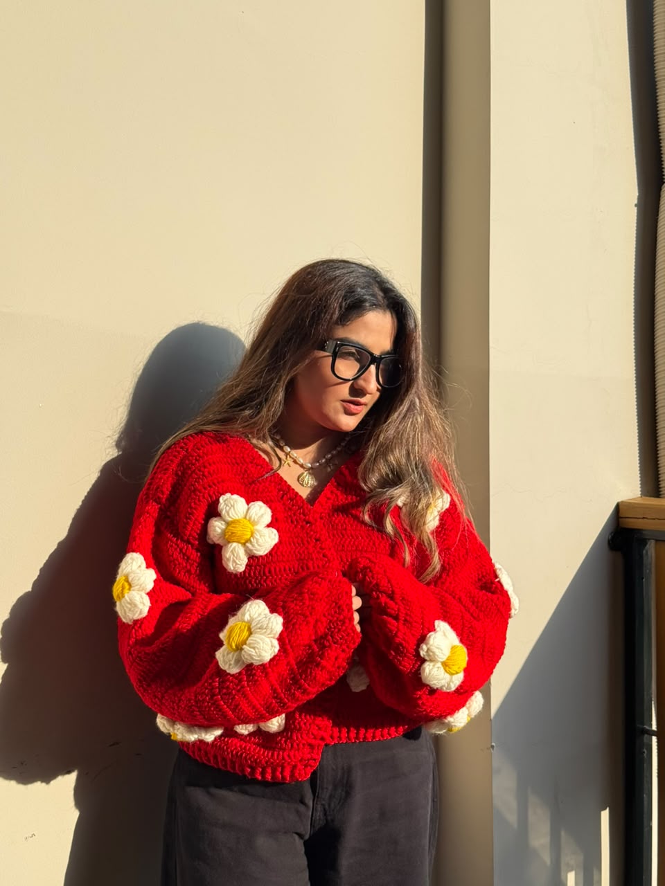 Red Flower Crochet Cardigan