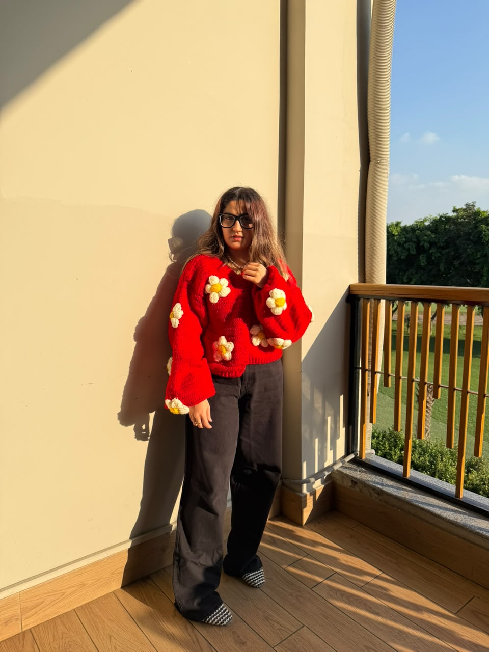 Red Flower Crochet Cardigan
