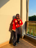 Red Flower Crochet Cardigan