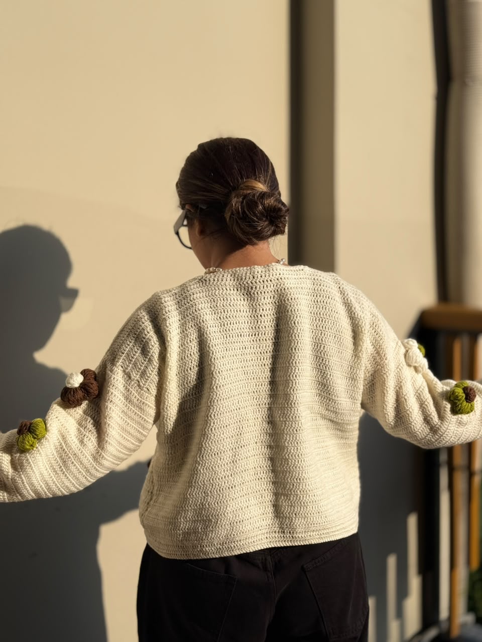 Cream Floral Crochet Cardigan