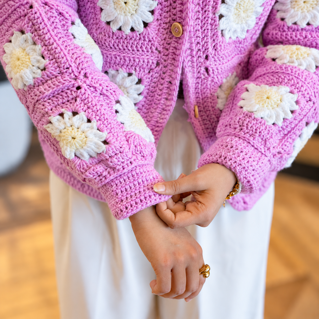 Lavender Daisy Crochet Cardigan
