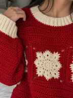 Cozy Red Granny Square Sweater