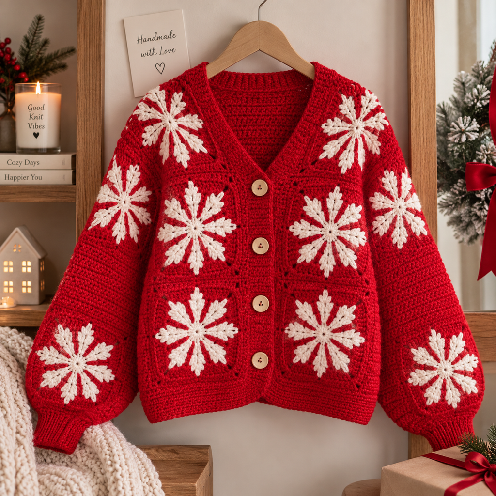 Red Snowflake Crochet Cardigan