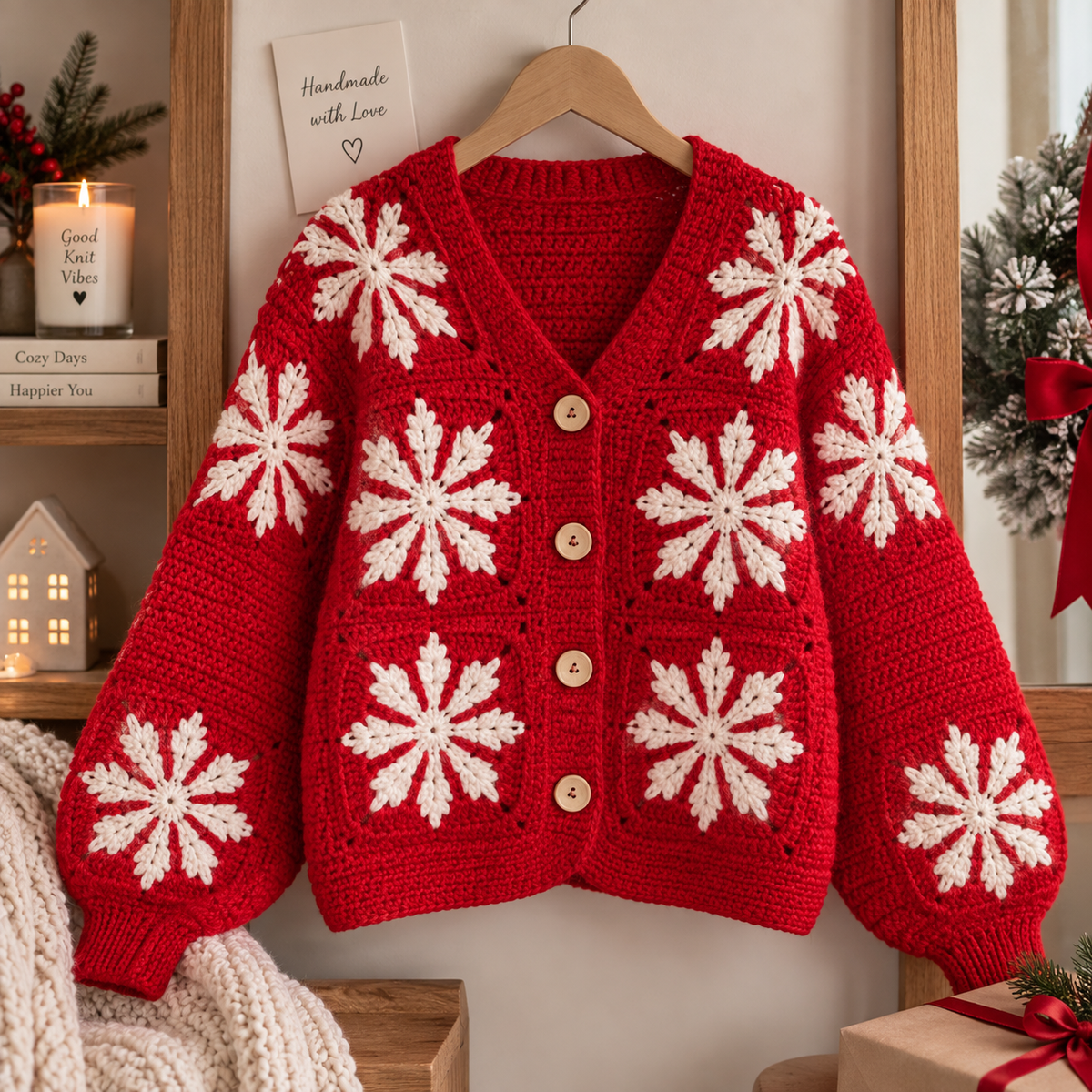 Red Snowflake Crochet Cardigan