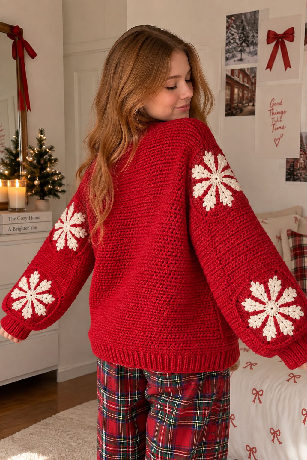 Red Snowflake Crochet Cardigan