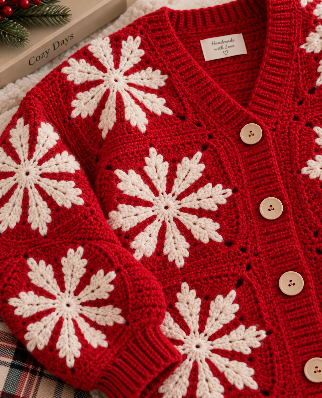 Red Snowflake Crochet Cardigan