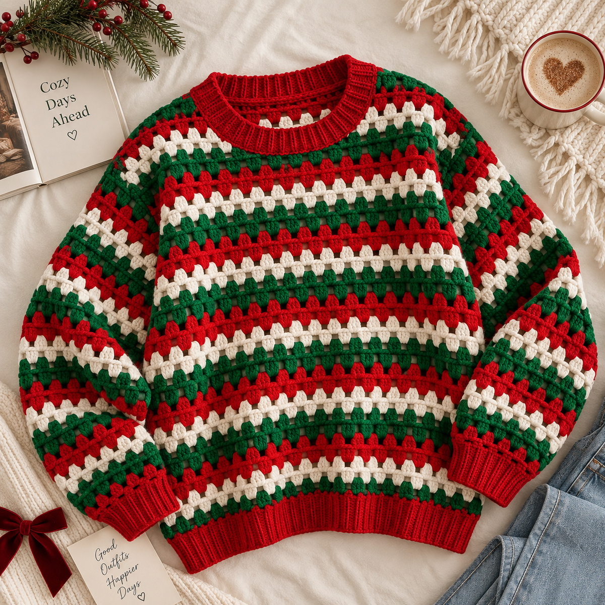 Handmade Striped Crochet Christmas Sweater