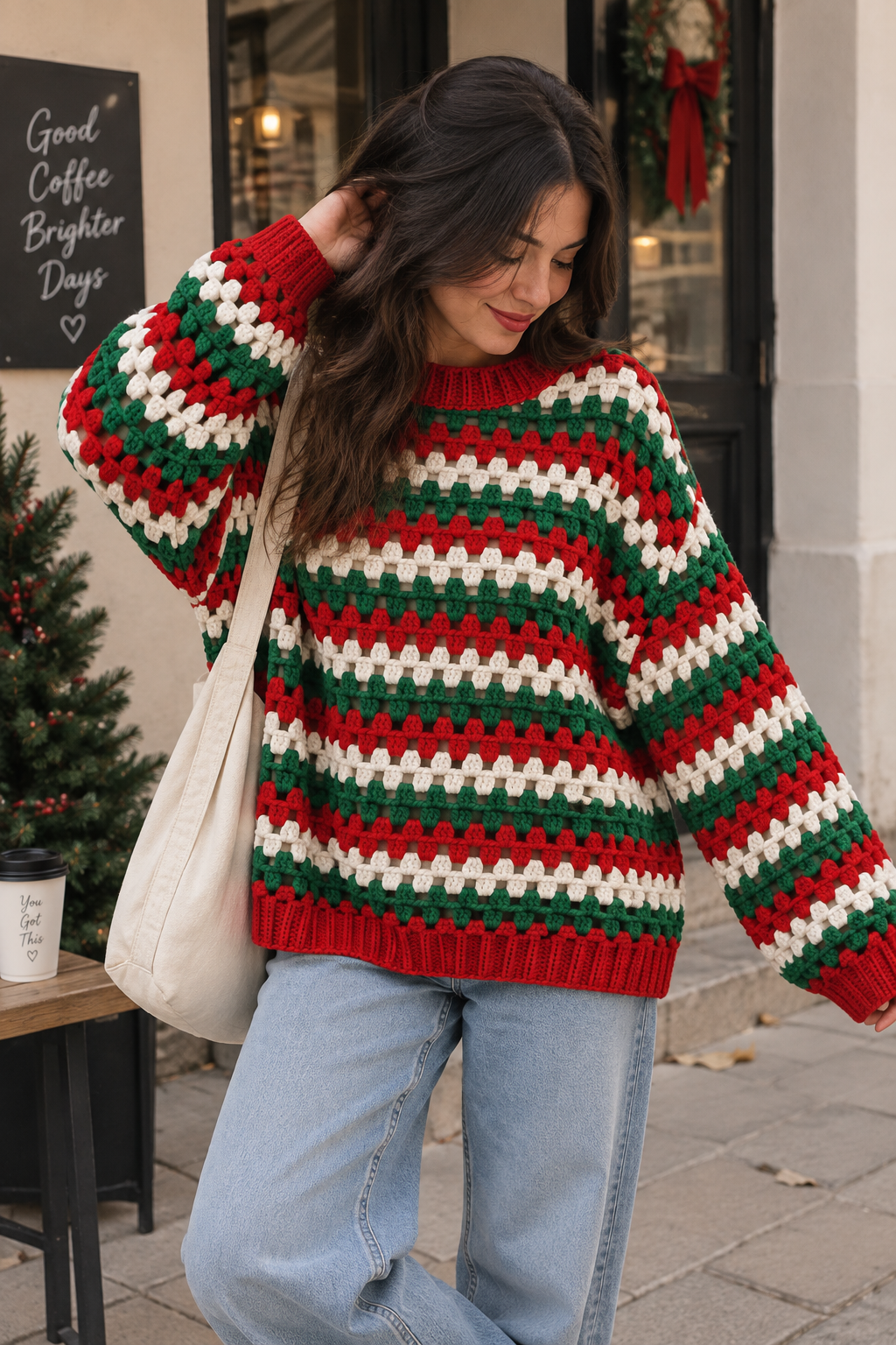 Handmade Striped Crochet Christmas Sweater