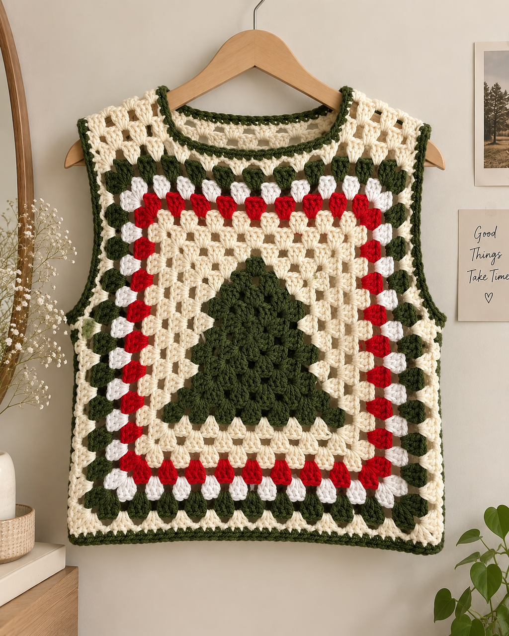 Christmas Tree Granny Square Crochet Vest